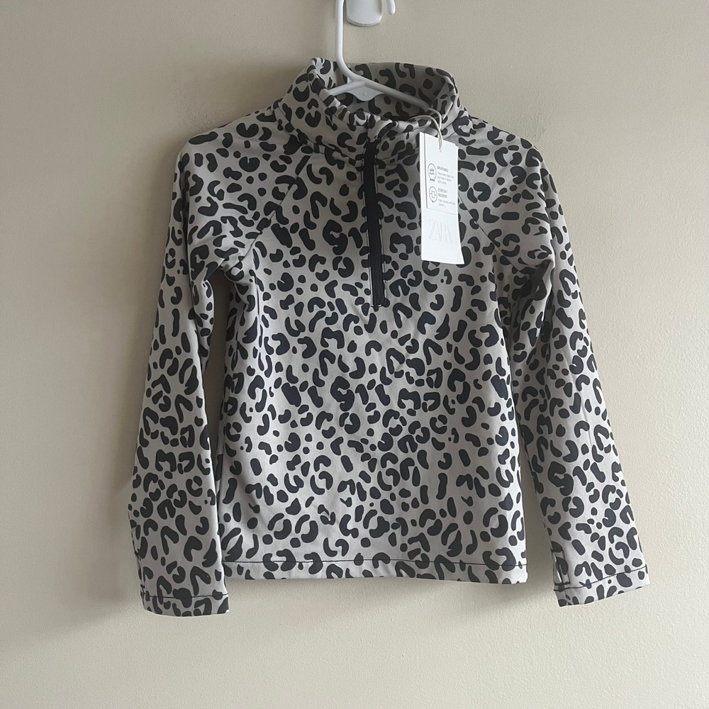 Zara Kids Leopard Half Zip Thermal Base Layer Ski Top NWT Size 5 Years